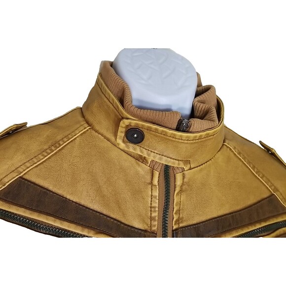 David Outerwear Brown Bomber Jacket Faux Leather L Pockets faux fur lined Men's - Picture 4 of 12